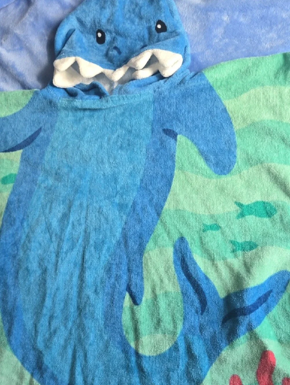 Blue Shark Hooded Kids Poncho Towel